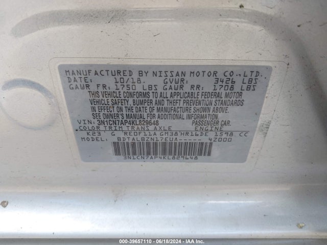 Nissan Versa 1.6 Sv 2019 3N1CN7AP4KL829648 Image 9