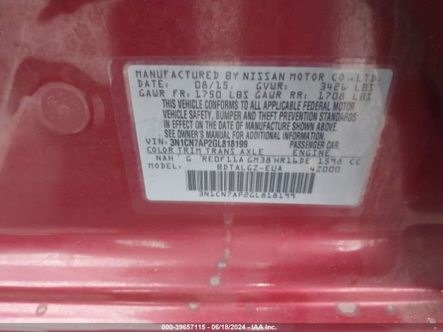 3N1CN7AP2GL818199 Nissan Versa 1.6 Sl