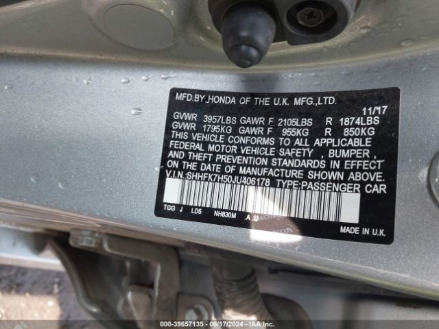 SHHFK7H50JU406178 Honda CIVIC EX