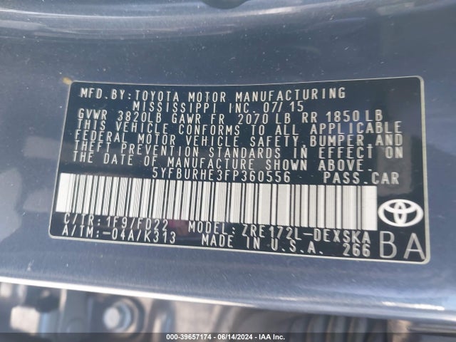 Toyota Corolla S Plus 2015 5YFBURHE3FP360556 Image 9
