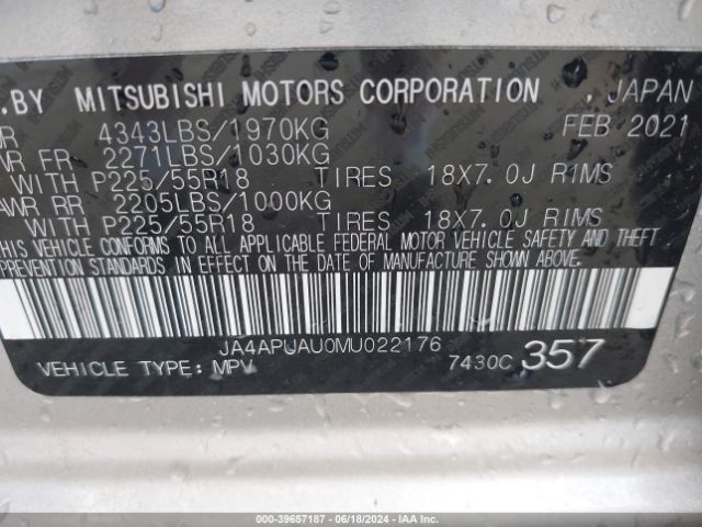 JA4APUAU0MU022176 Mitsubishi Outlander Sport 2.0 Be 2wd/2.0 Es 2wd/2.0 Le 2wd/2.0 S 2wd