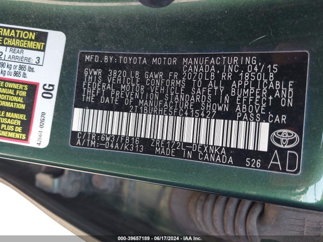 Toyota COROLLA LE 2015 2T1BURHE5FC415427 Image 9