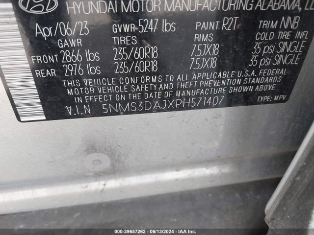 Hyundai Santa Fe Sel 2023 5NMS3DAJXPH571407 Image 9