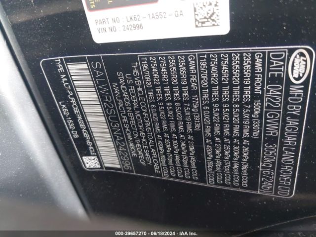 SALWR2SU3NA242996 Land Rover Range Rover Sport Hse Silver Edition Mhev