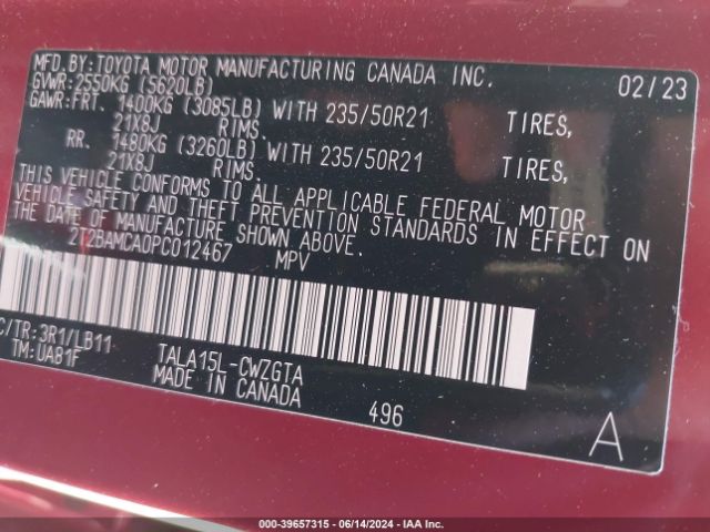 2T2BAMCA0PC012467 Lexus Rx 350 Premium Plus