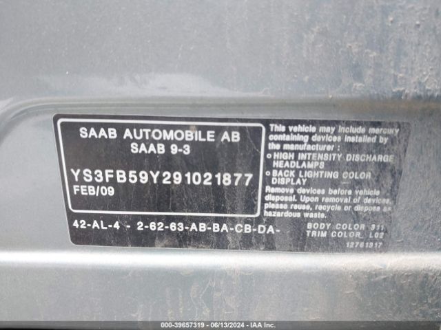 2009 SAAB 9-3 YS3FB59Y291021877 Photo 8