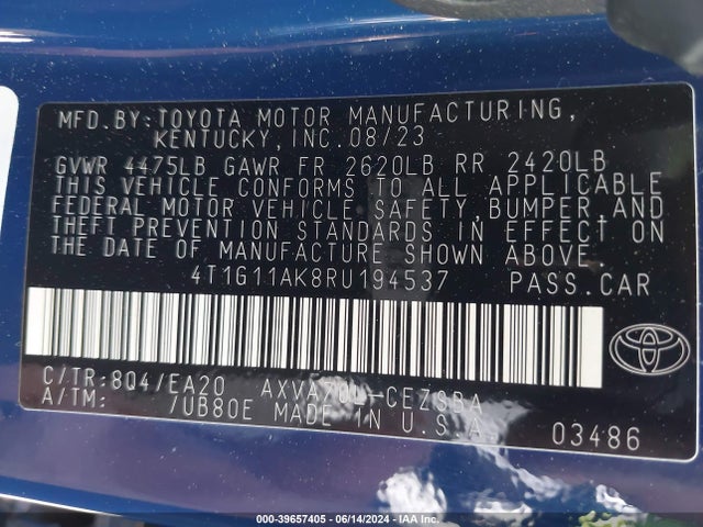 Toyota CAMRY SE 2024 4T1G11AK8RU194537 Image 9