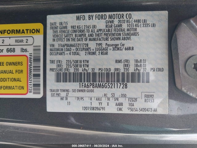 Ford Mustang V6 2016 1FA6P8AM6G5211728 Image 9