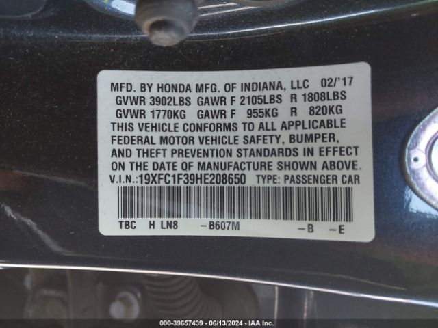 19XFC1F39HE208650 Honda Civic Ex-t