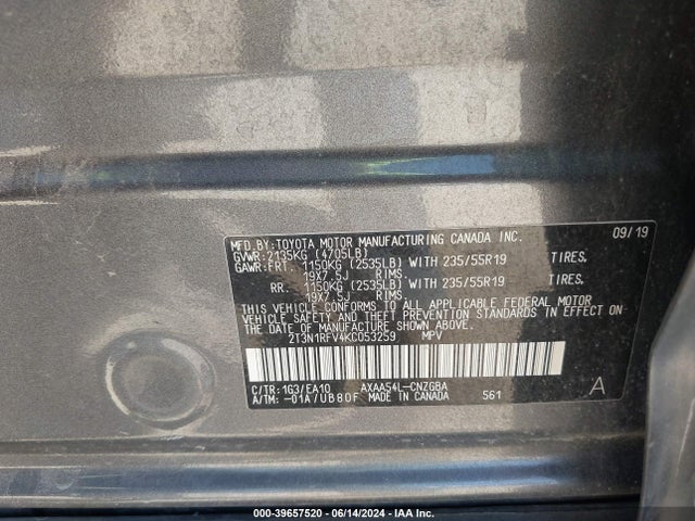 Toyota Rav4 Limited 2019 2T3N1RFV4KC053259 Image 9