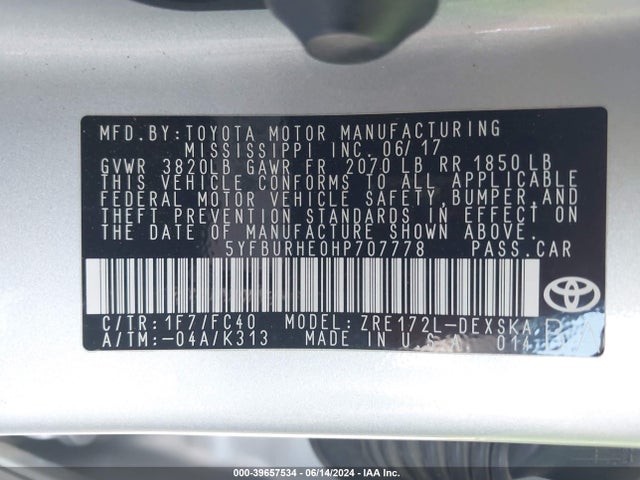 Toyota COROLLA SE 2017 5YFBURHE0HP707778 Image 9