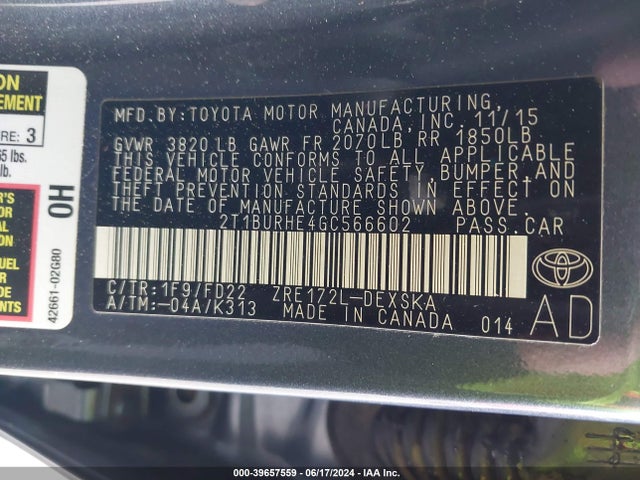 Toyota Corolla S Plus 2016 2T1BURHE4GC566602 Image 9