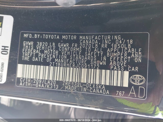 Toyota Corolla Xse 2018 2T1BURHE8JC091172 Image 9