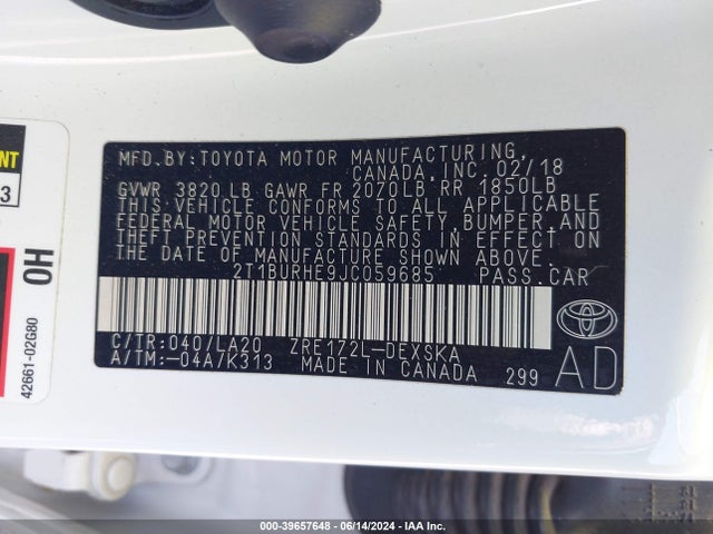 Toyota Corolla Xse 2018 2T1BURHE9JC059685 Image 9