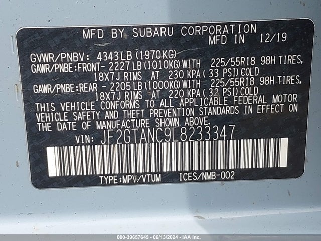 JF2GTANC9L8233347 Subaru Crosstrek Limited