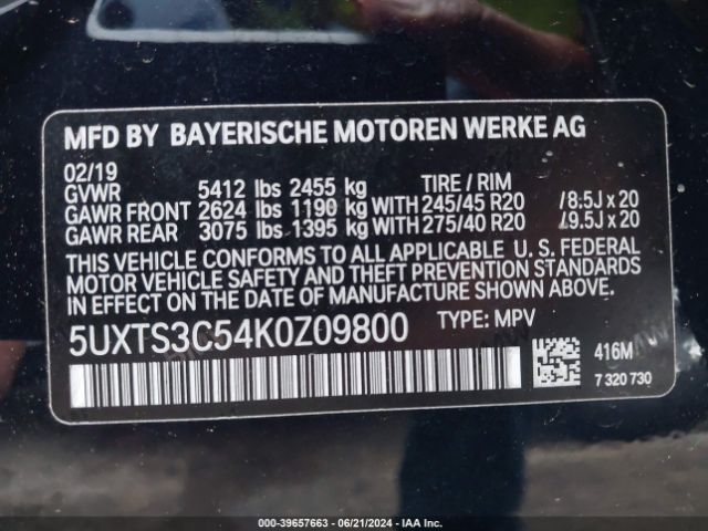 5UXTS3C54K0Z09800 BMW X3 M40i
