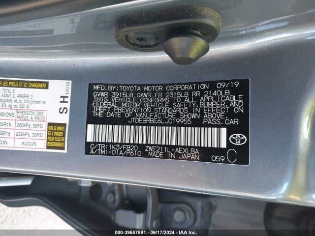 Toyota Corolla Hybrid Le 2020 JTDEBRBE6LJ019955 Image 9