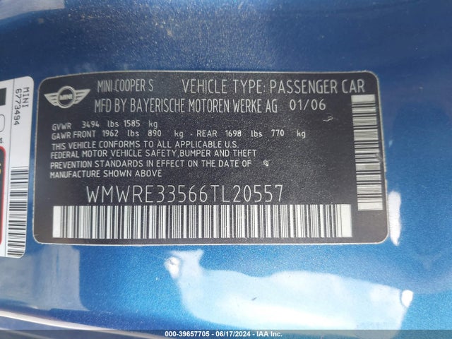 2006 MINI COOPER S WMWRE33566TL20557 Photo 8