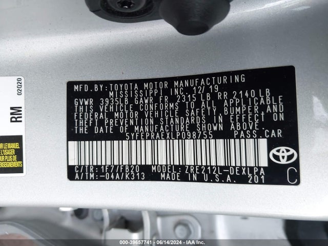 Toyota COROLLA LE 2020 5YFEPRAEXLP098755 Image 9
