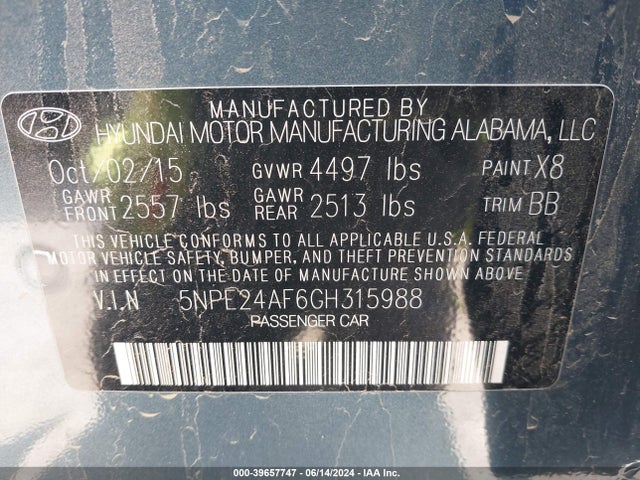 Hyundai SONATA SE 2016 5NPE24AF6GH315988 Image 9
