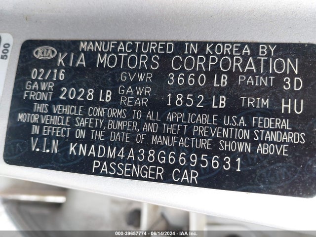 KIA RIO LX 2016 KNADM4A38G6695631 Image 9