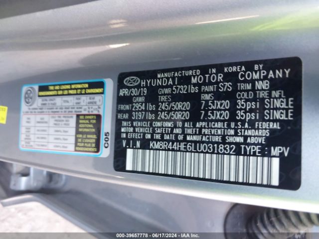KM8R44HE6LU031832 Hyundai Palisade Sel