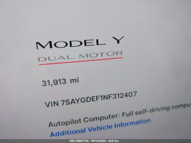 7SAYGDEF1NF312407 Tesla Model Y Performance Dual Motor All-wheel Drive