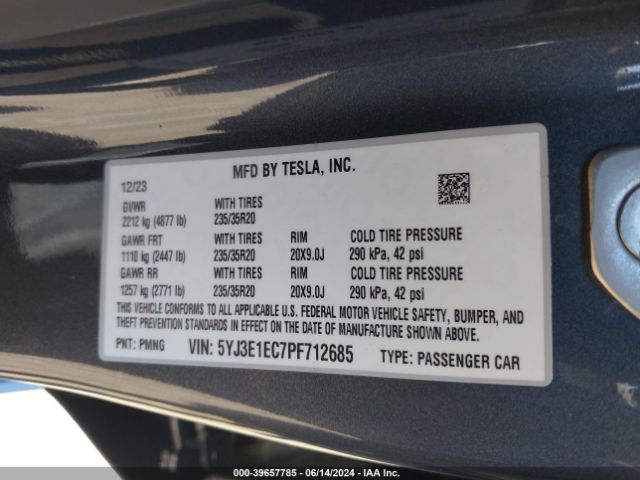 5YJ3E1EC7PF712685 Tesla Model 3 Performance Dual Motor All-wheel Drive