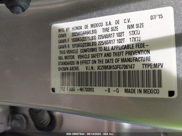 Honda CR-V EX 2015 3CZRM3H53FG706147 Image 9