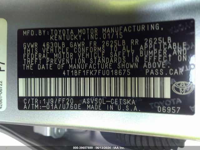 Toyota CAMRY SE 2015 4T1BF1FK7FU018675 Image 9