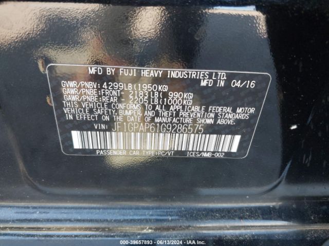 JF1GPAP61G9286575 Subaru Impreza 2.0i Sport Premium