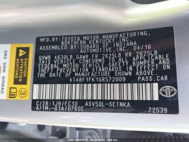 4T4BF1FK1GR572009 Toyota CAMRY LE
