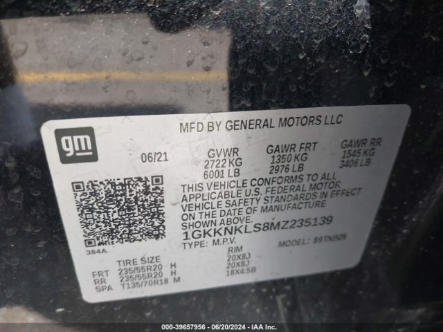 1GKKNKLS8MZ235139 GMC Acadia Fwd Sle