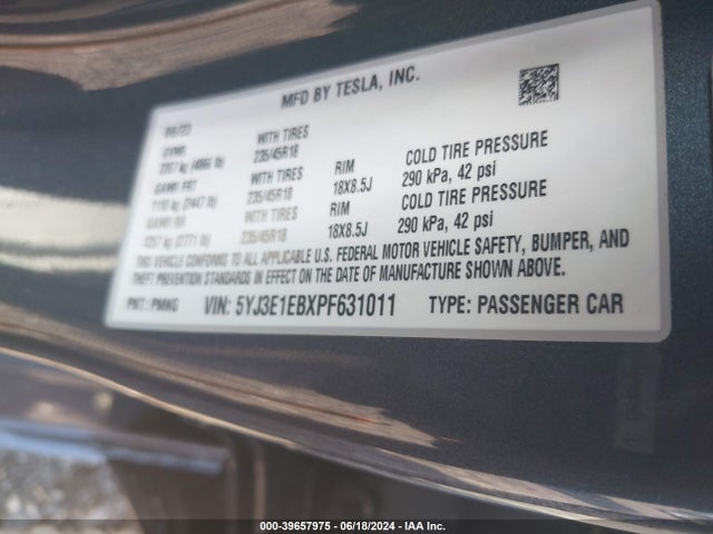 5YJ3E1EBXPF631011 Tesla Model 3 Long Range Dual Motor All-wheel Drive