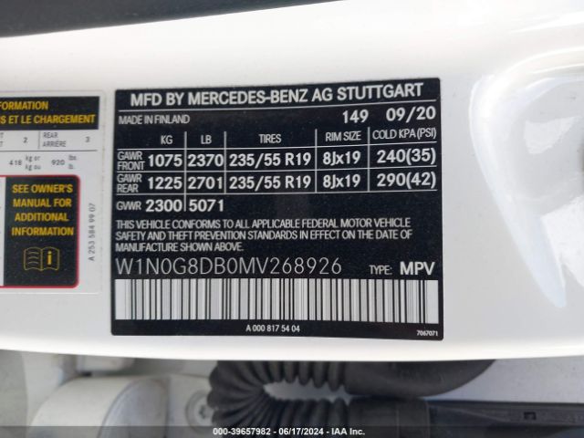 W1N0G8DB0MV268926 Mercedes-Benz Glc 300 Suv