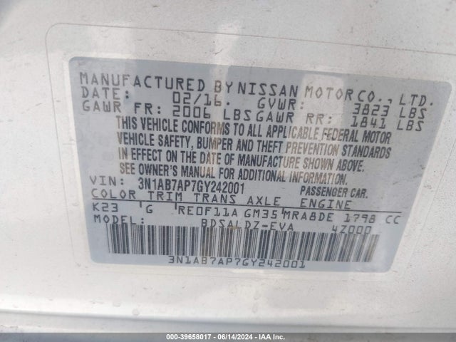 Nissan SENTRA SV 2016 3N1AB7AP7GY242001 Image 9