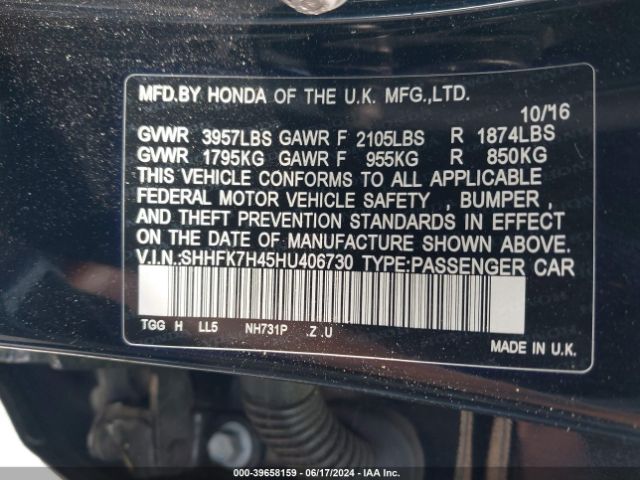 SHHFK7H45HU406730 Honda Civic Sport