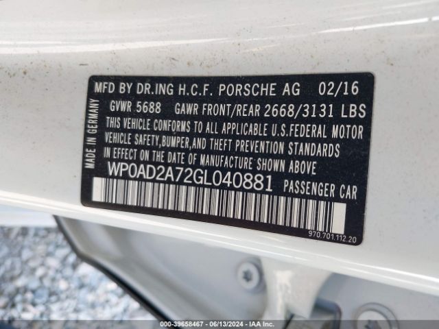 WP0AD2A72GL040881 Porsche Panamera E-hybrid S
