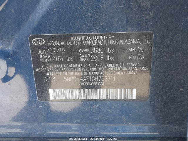 5NPDH4AE1GH702711 Hyundai ELANTRA SE