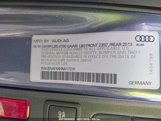 WAUENAF4XHN017231 Audi A4 2.0t Premium