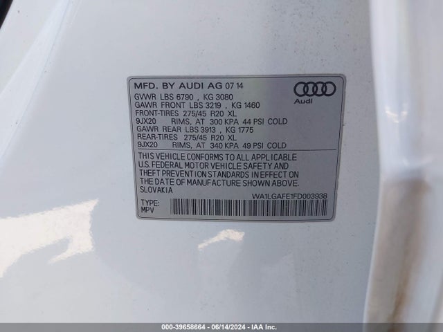 Audi Q7 3.0t Premium 2015 WA1LGAFE1FD003938 Image 9