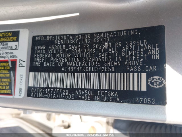Toyota CAMRY SE 2014 4T1BF1FK0EU312658 Image 9
