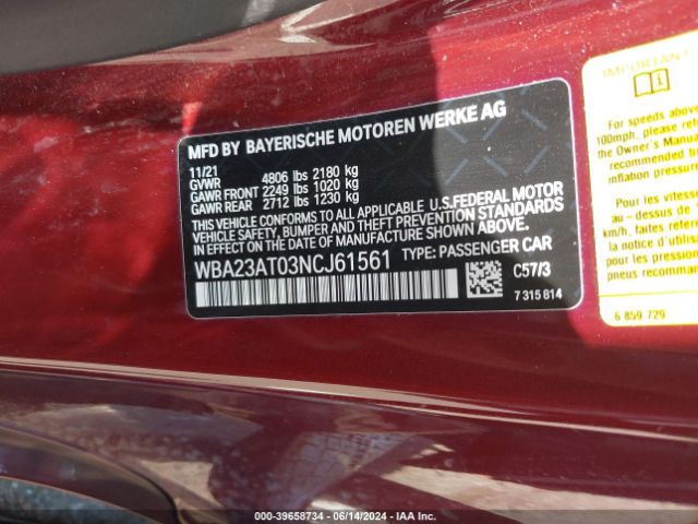 WBA23AT03NCJ61561 BMW 430I