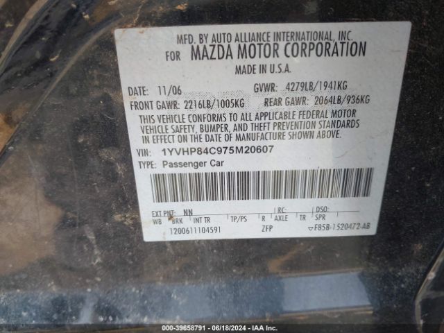 2007 MAZDA MAZDA6 1YVHP84C975M20607 Photo 8