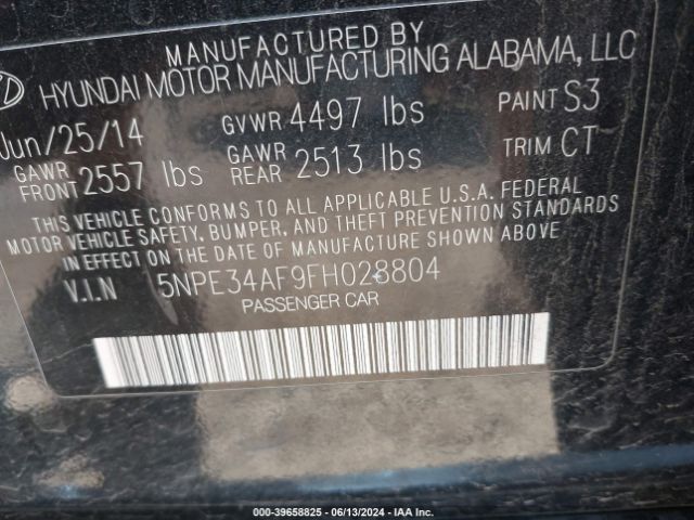 5NPE34AF9FH028804 Hyundai Sonata Limited
