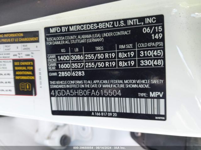 4JGDA5HB0FA615504 Mercedes-Benz Ml 350 4matic
