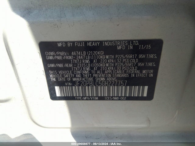Subaru Crosstrek Hybrid Touring 2016 JF2GPBLC5GH227757 Image 9