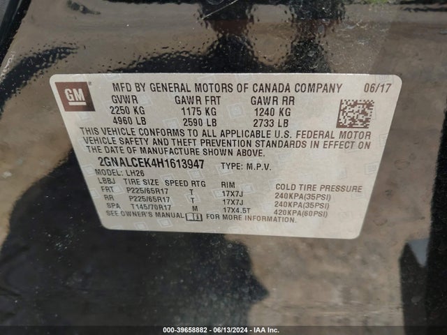 Chevrolet EQUINOX LT 2017 2GNALCEK4H1613947 Image 9