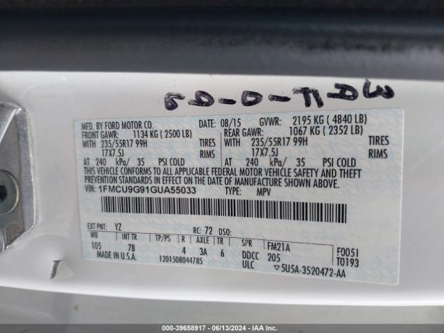 1FMCU9G91GUA55033 Ford ESCAPE SE