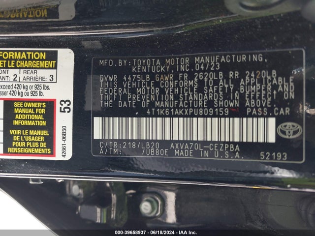 Toyota CAMRY XSE 2023 4T1K61AKXPU809159 Image 9
